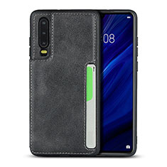 Coque Luxe Cuir Housse Etui R08 pour Huawei P30 Noir