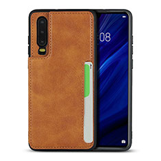 Coque Luxe Cuir Housse Etui R08 pour Huawei P30 Orange