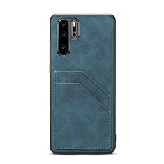 Coque Luxe Cuir Housse Etui R08 pour Huawei P30 Pro Bleu