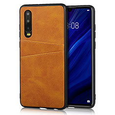 Coque Luxe Cuir Housse Etui R09 pour Huawei P30 Orange