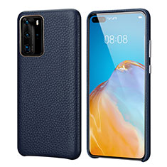 Coque Luxe Cuir Housse Etui R09 pour Huawei P40 Pro Bleu