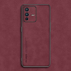 Coque Luxe Cuir Housse Etui S01 pour Vivo V23 5G Rouge