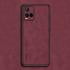 Coque Luxe Cuir Housse Etui S01 pour Vivo Y21e Rouge