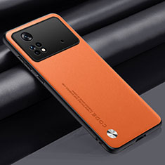 Coque Luxe Cuir Housse Etui S01 pour Xiaomi Poco M4 Pro 4G Orange