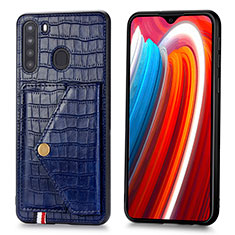 Coque Luxe Cuir Housse Etui S01D pour Samsung Galaxy A21 Bleu