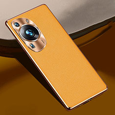 Coque Luxe Cuir Housse Etui S02 pour Huawei P60 Orange