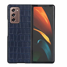 Coque Luxe Cuir Housse Etui S02 pour Samsung Galaxy Z Fold2 5G Bleu