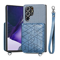 Coque Luxe Cuir Housse Etui S02D pour Samsung Galaxy S23 Ultra 5G Bleu