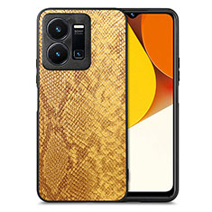 Coque Luxe Cuir Housse Etui S02D pour Vivo Y35 4G Jaune