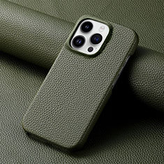 Coque Luxe Cuir Housse Etui S04D pour Apple iPhone 15 Pro Max Vert Nuit