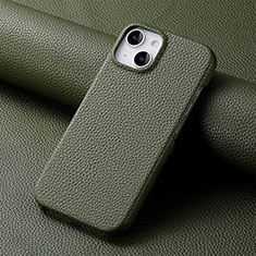 Coque Luxe Cuir Housse Etui S04D pour Apple iPhone 15 Vert Nuit