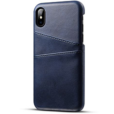 Coque Luxe Cuir Housse Etui S06 pour Apple iPhone X Bleu