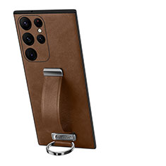 Coque Luxe Cuir Housse Etui S06 pour Samsung Galaxy S22 Ultra 5G Marron