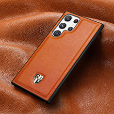 Coque Luxe Cuir Housse Etui S06D pour Samsung Galaxy S22 Ultra 5G Orange