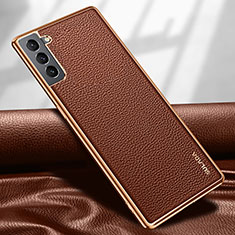 Coque Luxe Cuir Housse Etui S09 pour Samsung Galaxy S22 Plus 5G Marron