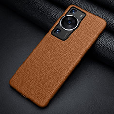 Coque Luxe Cuir Housse Etui ST2 pour Huawei P60 Pro Marron