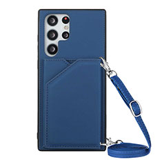 Coque Luxe Cuir Housse Etui Y01B pour Samsung Galaxy S22 Ultra 5G Bleu