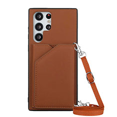 Coque Luxe Cuir Housse Etui Y01B pour Samsung Galaxy S22 Ultra 5G Marron