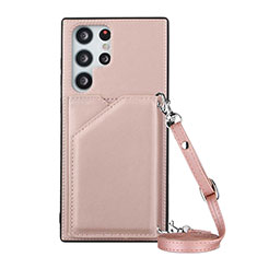 Coque Luxe Cuir Housse Etui Y01B pour Samsung Galaxy S22 Ultra 5G Or Rose