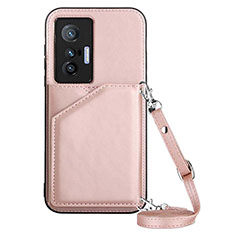 Coque Luxe Cuir Housse Etui Y01B pour Vivo X70 5G Or Rose