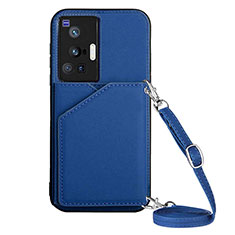 Coque Luxe Cuir Housse Etui Y01B pour Vivo X70 Pro 5G Bleu