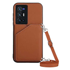 Coque Luxe Cuir Housse Etui Y01B pour Vivo X70 Pro+ Plus 5G Marron