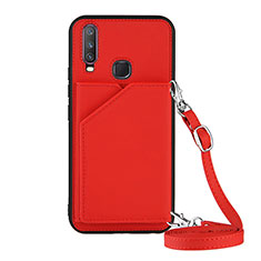 Coque Luxe Cuir Housse Etui Y01B pour Vivo Y12 Rouge