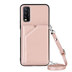 Coque Luxe Cuir Housse Etui Y01B pour Vivo Y20s G Or Rose