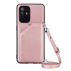 Coque Luxe Cuir Housse Etui Y02B pour Oppo A95 5G Or Rose