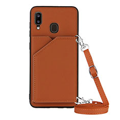 Coque Luxe Cuir Housse Etui Y02B pour Samsung Galaxy A20 Marron