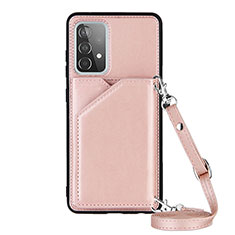 Coque Luxe Cuir Housse Etui Y02B pour Samsung Galaxy A52 5G Or Rose