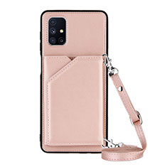 Coque Luxe Cuir Housse Etui Y02B pour Samsung Galaxy M51 Or Rose