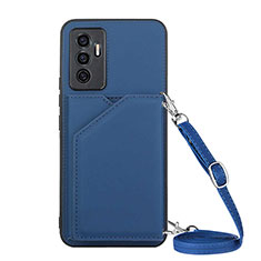 Coque Luxe Cuir Housse Etui Y02B pour Vivo V23e 5G Bleu