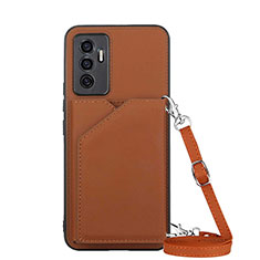 Coque Luxe Cuir Housse Etui Y02B pour Vivo V23e 5G Marron