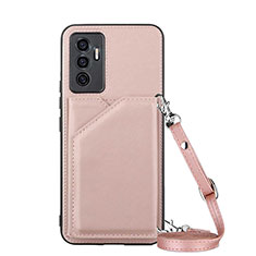 Coque Luxe Cuir Housse Etui Y02B pour Vivo V23e 5G Or Rose