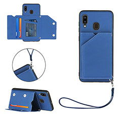 Coque Luxe Cuir Housse Etui Y03B pour Samsung Galaxy A30 Bleu