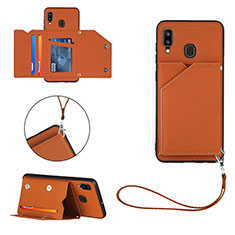 Coque Luxe Cuir Housse Etui Y03B pour Samsung Galaxy A30 Marron