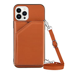 Coque Luxe Cuir Housse Etui Y04B pour Apple iPhone 13 Pro Max Marron