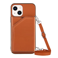 Coque Luxe Cuir Housse Etui Y04B pour Apple iPhone 14 Marron