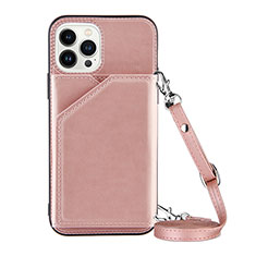 Coque Luxe Cuir Housse Etui Y04B pour Apple iPhone 14 Pro Max Or Rose