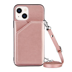 Coque Luxe Cuir Housse Etui Y04B pour Apple iPhone 15 Plus Or Rose