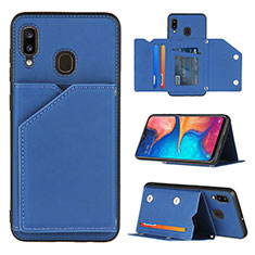 Coque Luxe Cuir Housse Etui Y04B pour Samsung Galaxy A20 Bleu