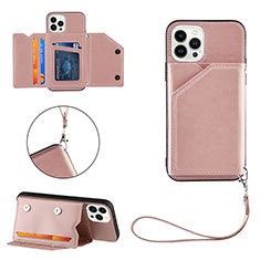 Coque Luxe Cuir Housse Etui Y06B pour Apple iPhone 14 Pro Max Or Rose