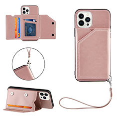 Coque Luxe Cuir Housse Etui Y06B pour Apple iPhone 15 Pro Or Rose