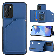 Coque Luxe Cuir Housse Etui YB1 pour Oppo A16 Bleu