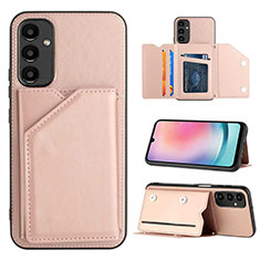 Coque Luxe Cuir Housse Etui YB2 pour Samsung Galaxy A14 4G Or Rose