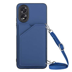 Coque Luxe Cuir Housse Etui YB3 pour Oppo A58 4G Bleu