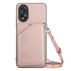Coque Luxe Cuir Housse Etui YB3 pour Oppo A58 4G Or Rose