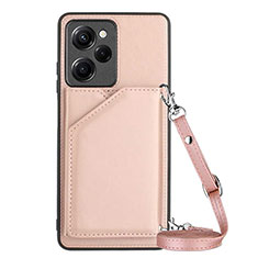 Coque Luxe Cuir Housse Etui YB3 pour Xiaomi Redmi Note 12 Pro Speed 5G Or Rose