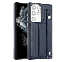 Coque Luxe Cuir Housse Etui YB4 pour Samsung Galaxy S22 Ultra 5G Bleu